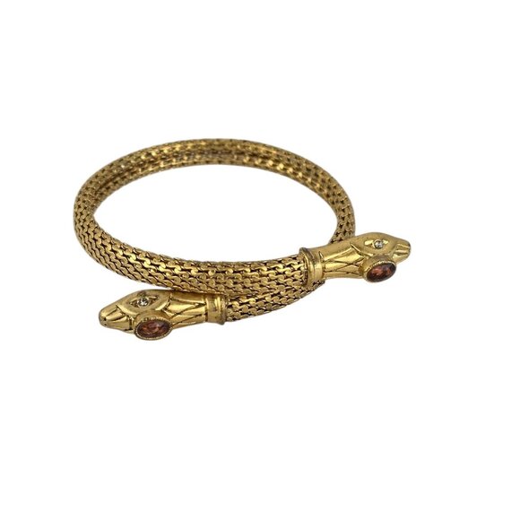 Sign Stella Dot Double Snake Head Serpant Bracelet Orange Topaz Gold-Tone - Picture 1 of 6